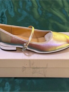 Sz 7 Silver Evening Mary Jane Flats BNIB Adjustable Strap